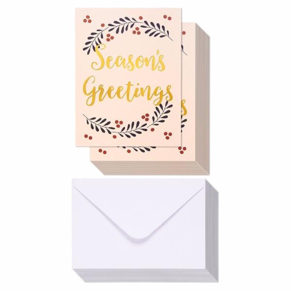 Merry Christmas Greeting Cards Bulk Box Set - Winter Holiday Xmas Greeting Cards with Season's Greetings