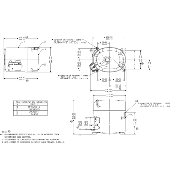 220-240V 1PH 50Hz Refrigeration Compressor TYA2446ZKS with 525.3 cc Oil Charge and Hermetic Piston Design