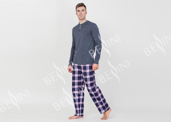 Trendy Mens Jersey Pyjamas Long Sleeves Tee And Woven Yarn Dyed Flannel Long Pants