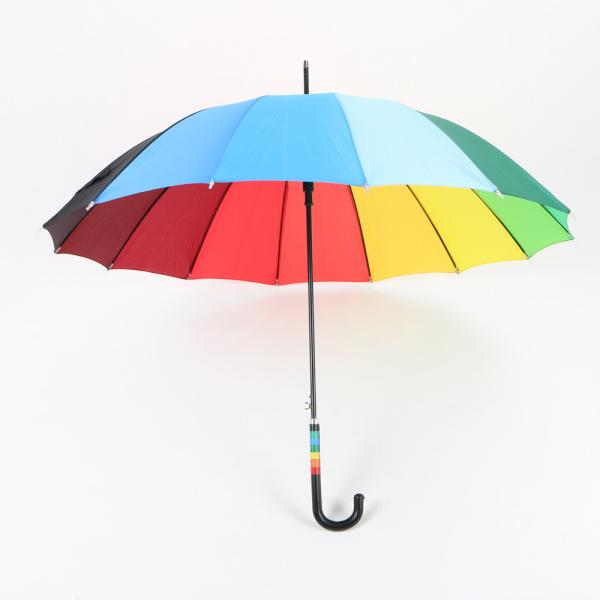23 Inch Rainbow Golf Umbrella , Automatic Open compact Umbrella With Hook Handle