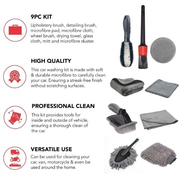 Customization Car Cleaning Brush Set 9 Piece Car Wash Brush Kit Sustainable