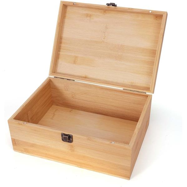 1 X 7.9 X 4.5 Inch Natural Bamboo Wood Storage Box With Hinged Lid Silk-Screen Printing