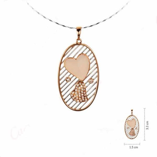 18K Rose Gold White Gold  Double Heart Oval Charm with Diamonds Pendant Necklace（GDN013）