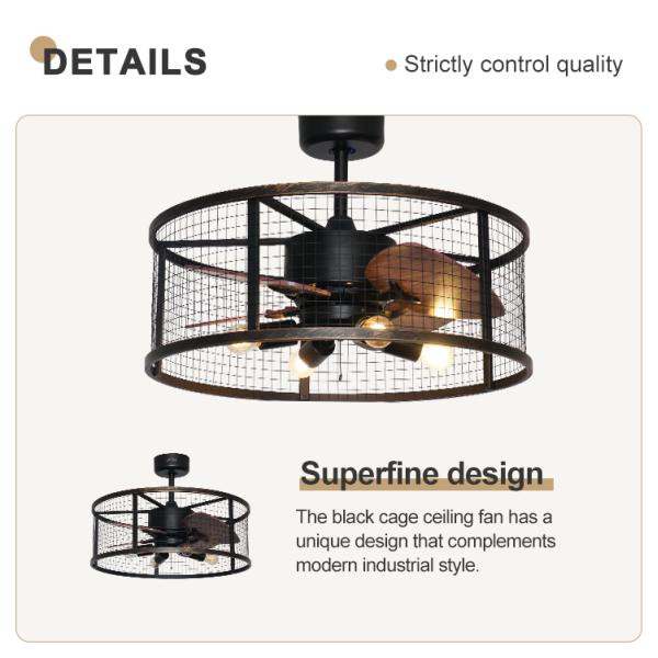 20 polegadas pequeno ventilador de teto de quarto com MDF leve lâminas de metal gaiola controle remoto