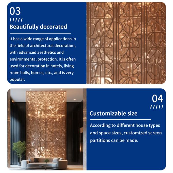 Laser Cut Stainless Steel Screen Partition Floor To Ceiling Modern Metal Screen Divider