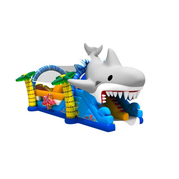 Shark Themed Inflatable Obstacle Courses Indoor Bounce House For Kids