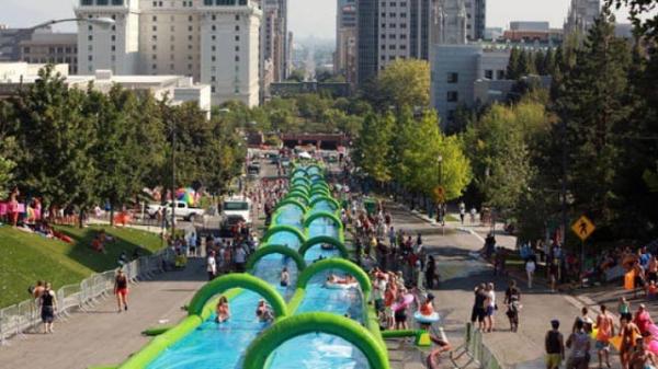 300m inflatable water slide dual lane for sale