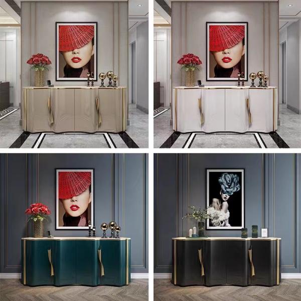 Electroplated Luxury Sideboard Cabinets Stainless Steel Hotel Solid Wood Sideboard