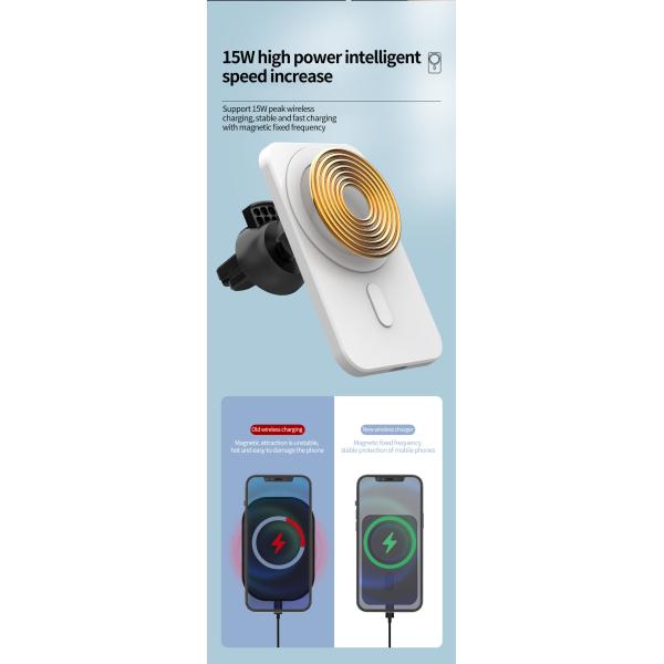 FCC Magnetic Wireless Car Charger , 15w Air Vent Car Mount Phone Holder