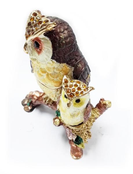 Mun and baby owl bird jewelry box enamel owl trinket jewelry owl decorative box  trinket box