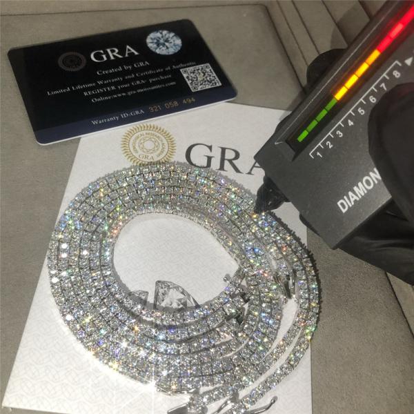 O ouro da corrente 14K do tênis de Moissanite do corte redondo chapeou a colar VVS1 do tênis de Moissanite