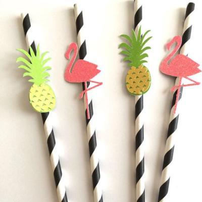Custom Sticker Flamingo and Pineapple Pattern Paper Straws for Party Bar Accessories