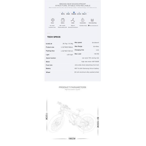 High Rate Motor 26 Inch Suspension Snow Electric Bicycle With Aluminum Alloy Frame