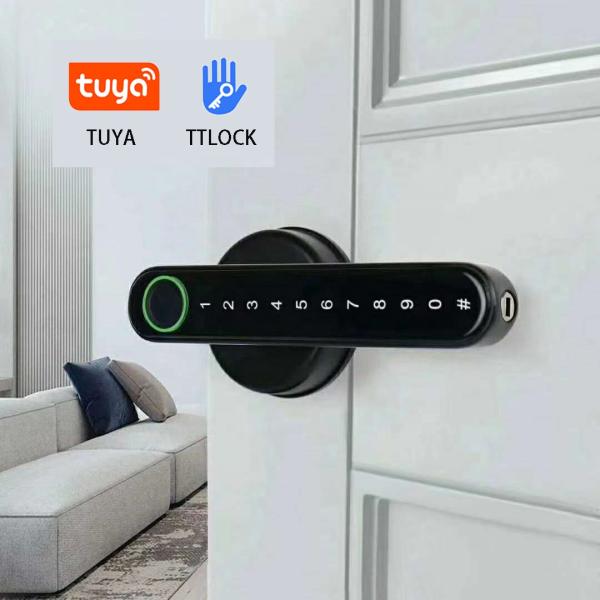 TT Lock APP Fingerprint Lock Bluetooth Smart Lock Digital Electronic Lock Keyless Door Lock Handle Цинковая черная ручка