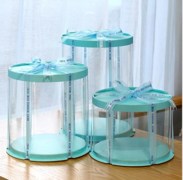 Round Tall Clear Plastic Disposable Cake Gift Box Transparent For Wedding Birthday
