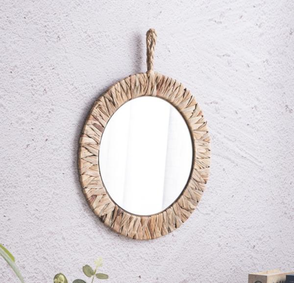 Wall Mounted Hanging Make Up Decoration Handmade Natural Seagrass Mirror