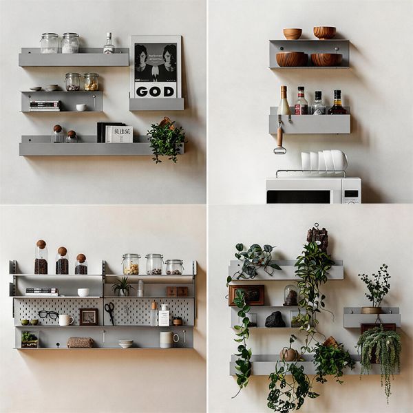 home Stainless steel Wall Mount Single partition Rack Living Room U shaped Magazine Storage Display Holder Green plant Organizer