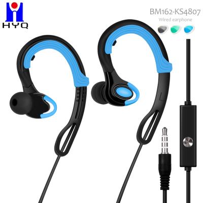 Black Blue Wired In Ear Earphones 60mW Heavy Bass Earbuds With Ear Hooks