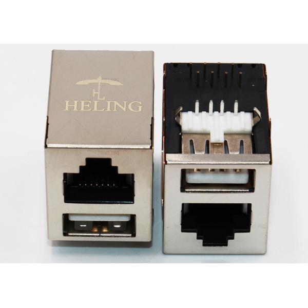 8P8C Female Right Angle RJ45 Connector Magnetic With G / Y LED Pipes
