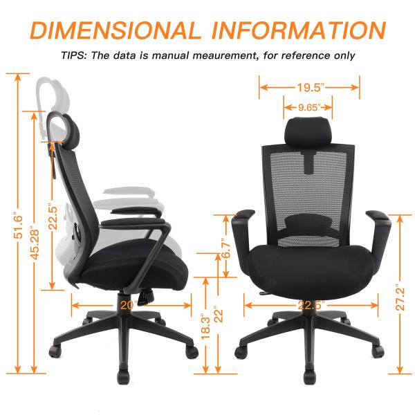 Ergonomic Mesh Office Chair with Thickened Cushion and Adjustable Headrest Flip Arm