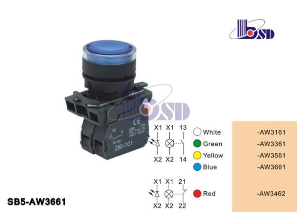 Industrial Blue Push Button Power Switch NO Contact  ROHS And UL Certified