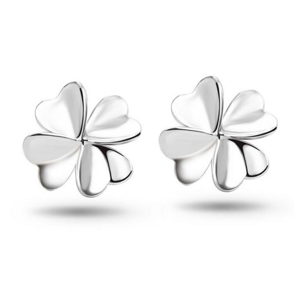 Fashion 925 Silver Plated Good Luck Four Feaf Clover Flower Stud Earrings (EESTUD08)