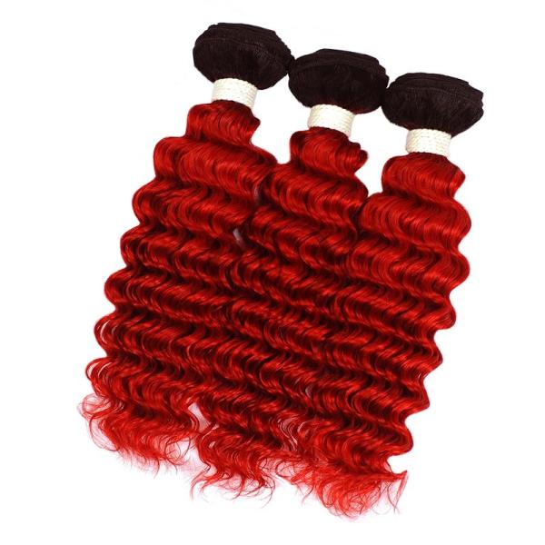 #T1B/Red Deep Wave Remy Human Hair Bundles Sew In Weave Bundles Brazilian Bundle Deals