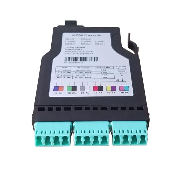 Plastic MTP MPO Cassettes 1MPO To 12LC 12 Fiber Conversion G657A1 OM3 OM4