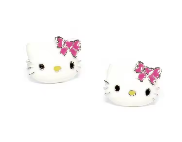 Красочные эмалированные серьги Hello Kitty с черным золотом и серебром