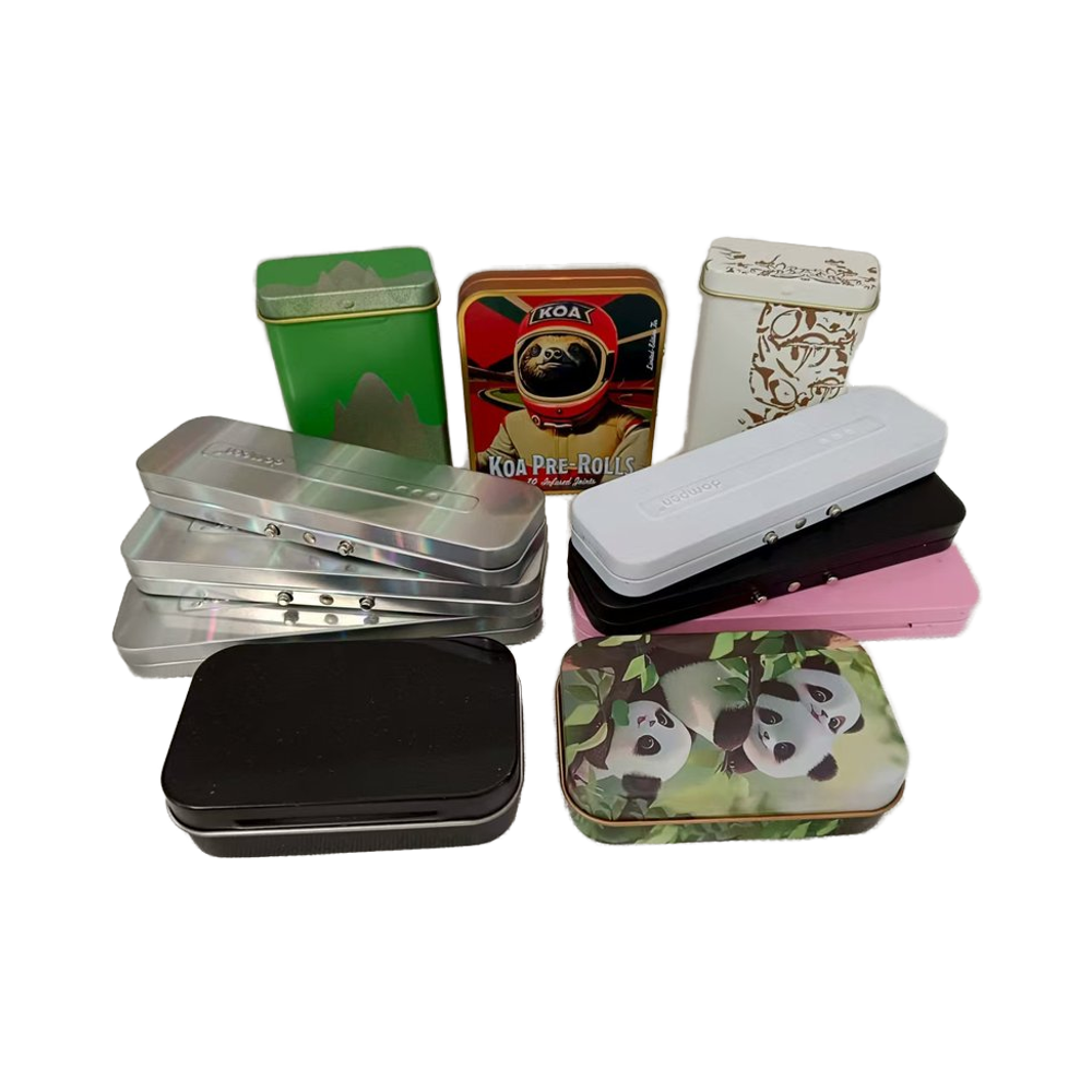 Food Grade Rectangular Embossed Tinplate Metal Box for Cigar Candy Tea