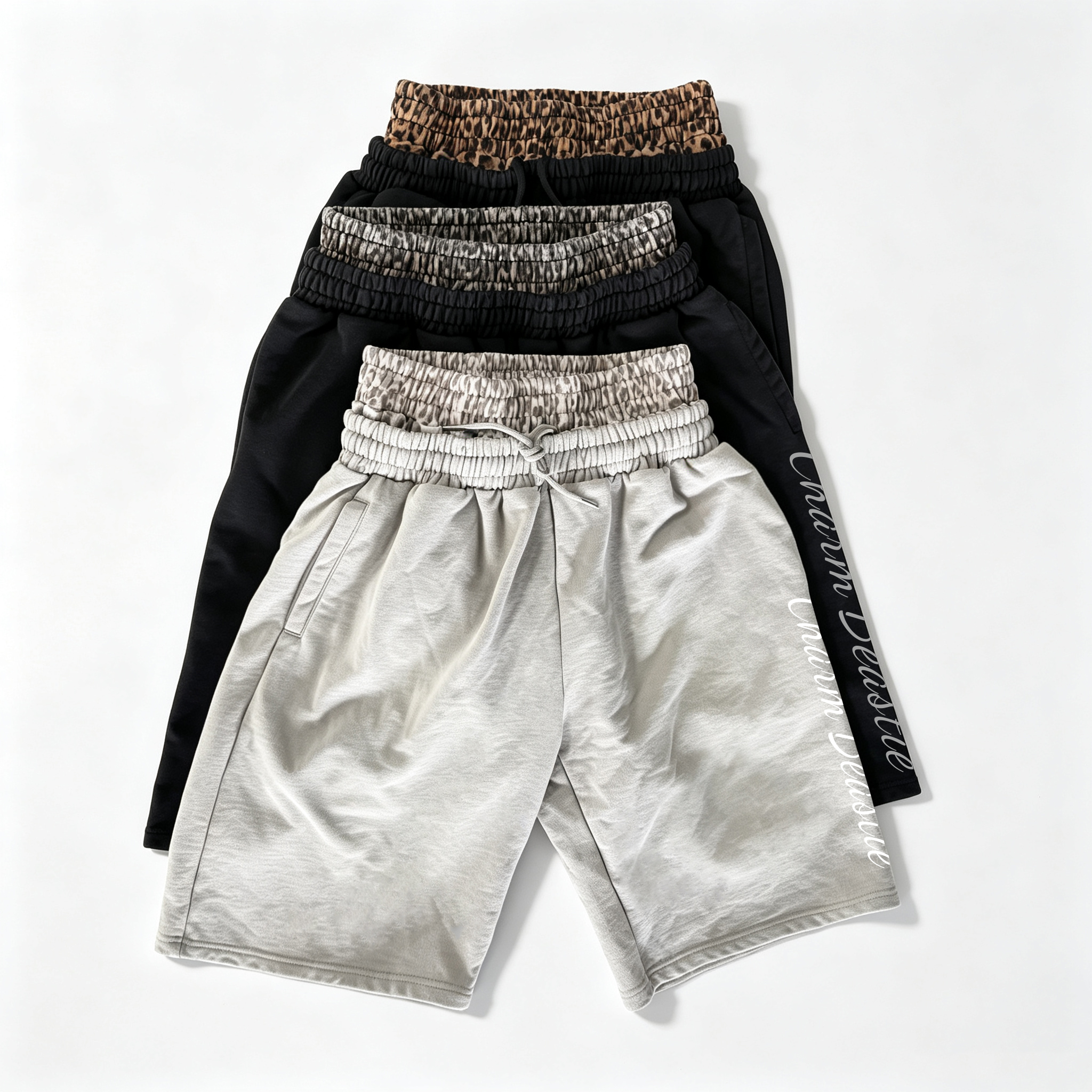 A509 Leopard Double Waist Tracksuit Set Vintage Letter Print Hoodie & Wide Leg Sweatpants 3-Piece Streetwear Outfit For Men