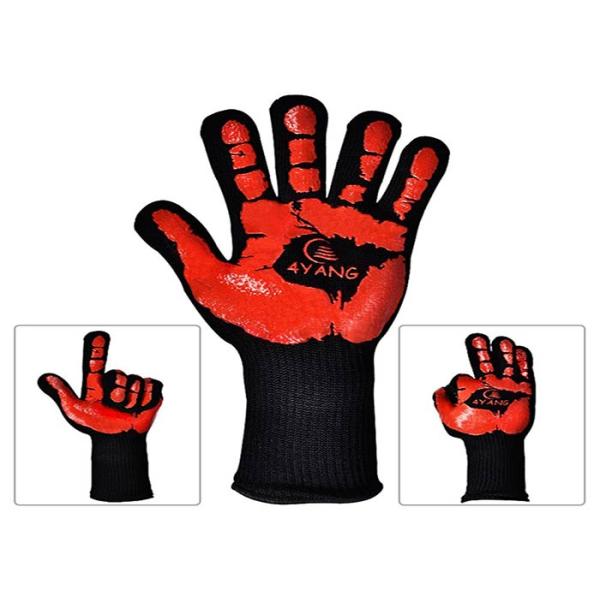 Silicone Print Heat Resistant Bbq Gloves , Extreme Heat Resistant Gloves For Grilling