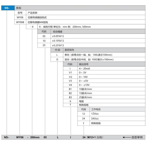 NS-WY06 Series 5V 10V Pull Wire Angular Displacement Sensor High Precision