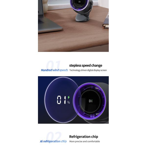 Remote Control Bladeless Table Fan 100 Speeds 1800mAh Rechargeable Air Cooling Fan
