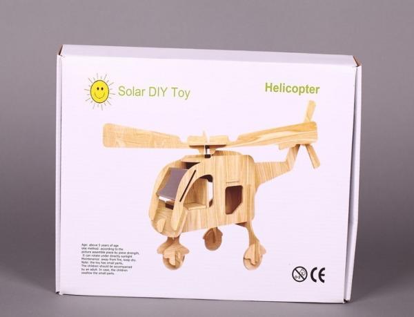 Durable Solar Powered DIY Educational Wood Helicopter Toy Eco Friendly