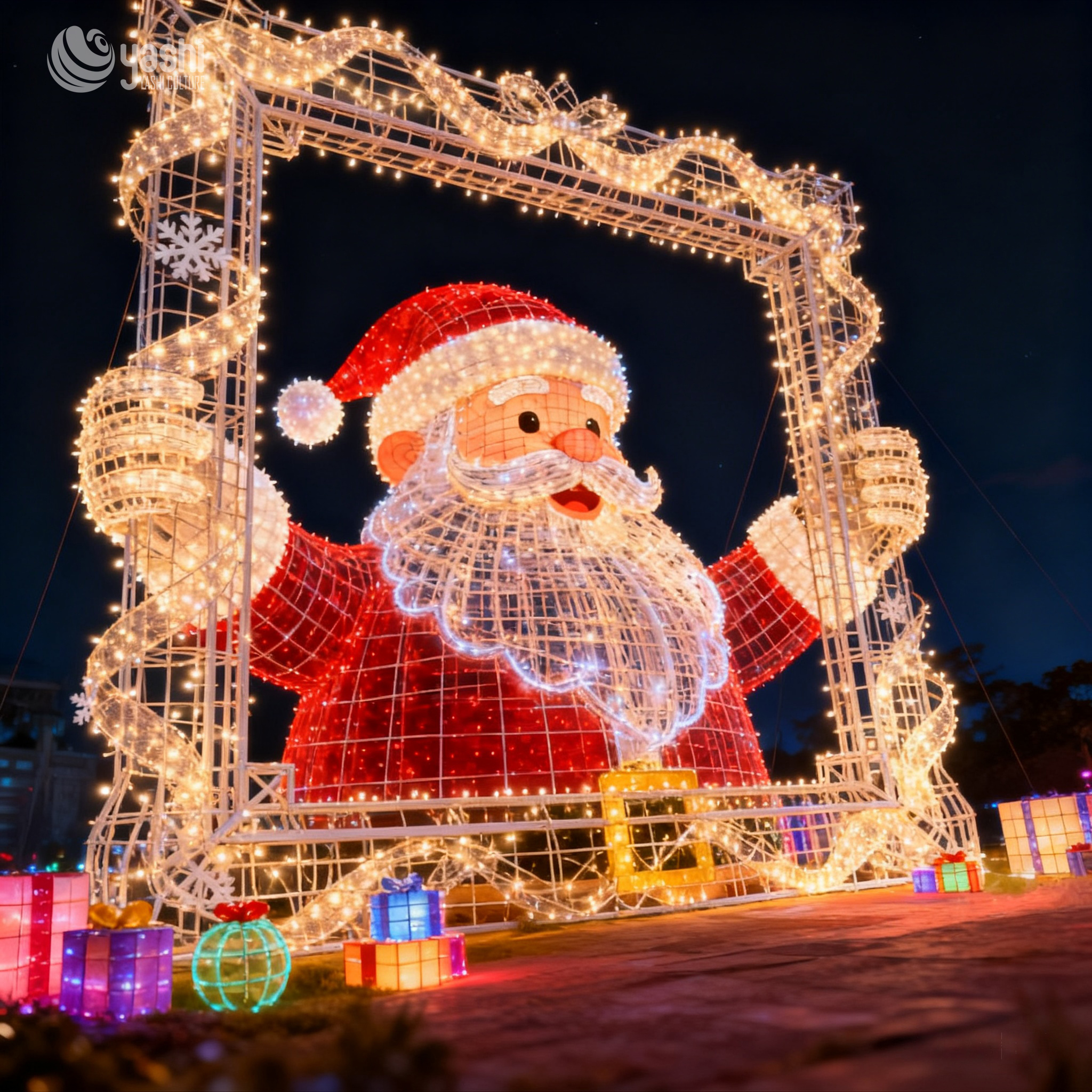 Large Light Up Santa Photo Frame Christmas Motif Light Outdoor Commercial Decoration