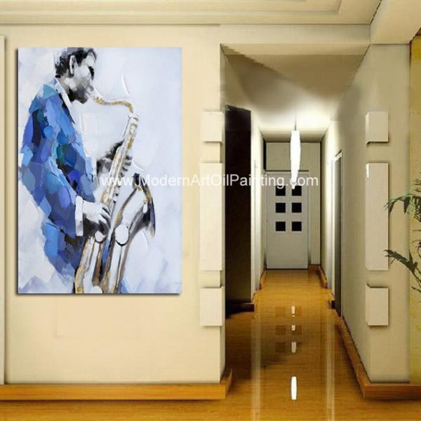 Обрамленная аппаратура саксофона картины маслом современного искусства декоративная для домашнего интерьера