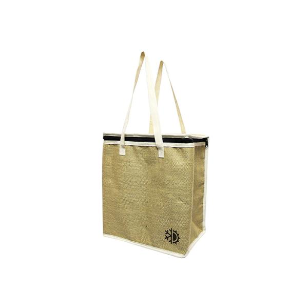Natural Jute Cooler Tote Bag Small Insulated Tote Bags With Cotton Twill Handles