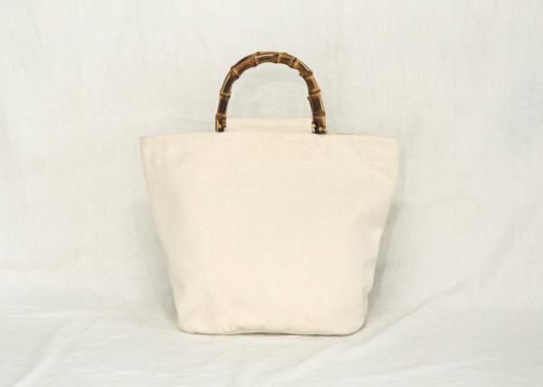 Women Recycled Cotton Tote Bags With Bamboo Handle Wear Resistant Durable