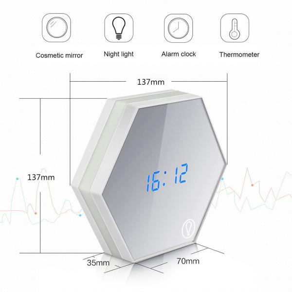 Multi-function Led Digital Alarm Clock Night Light Temperature Display Mirror Thermometer Touch Sensing Table Lamp