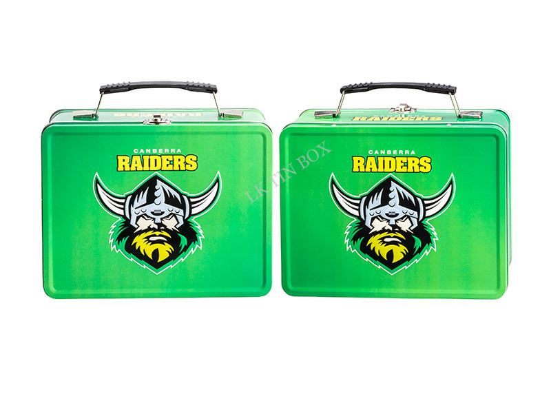 Sports 3D Embossed Rectangular Lunch Tin Box Metal Wire Hinge OEM Accepted