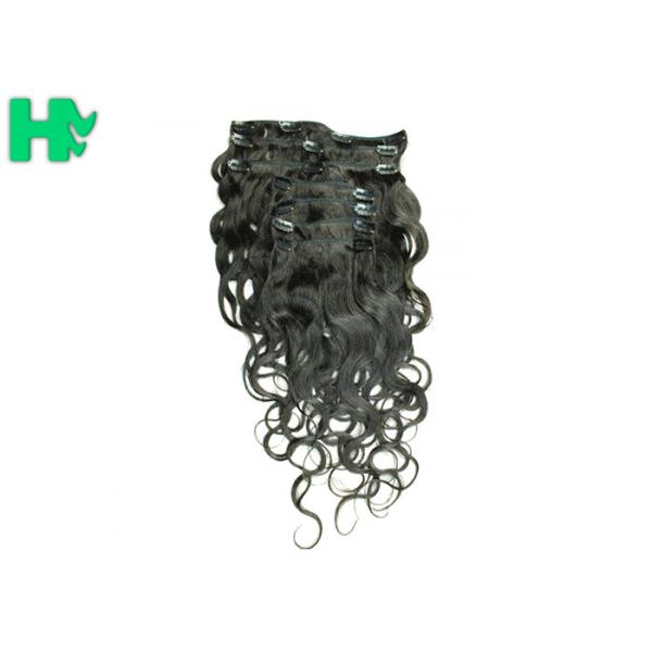 Natural Black Long Synthetic Clip In Hair Extensions , Heat Resistant Synthetic Hair Extension