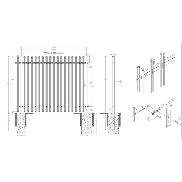 D Pale Or W Pale Green Powder Coating Steel Palisade Fencing 1.8m High