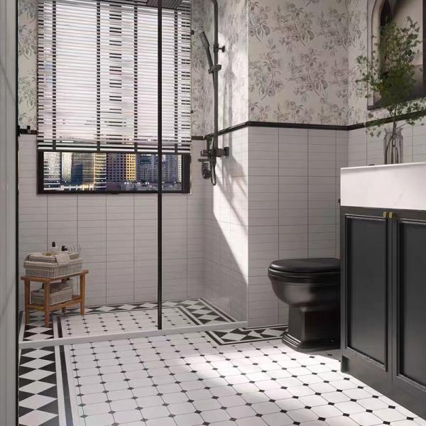 Nordic INS Style Black White Glazed Porcelain Tiles 300*300mm For Floor And Interior Wall
