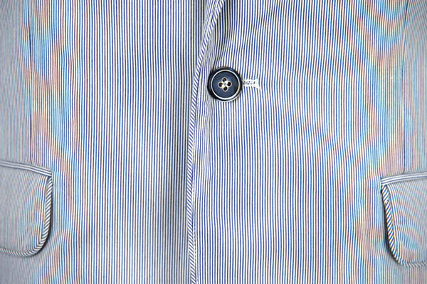 Blue Pinstripe Mens White Blazer Jacket Worsted Fabrics All Cotton Material