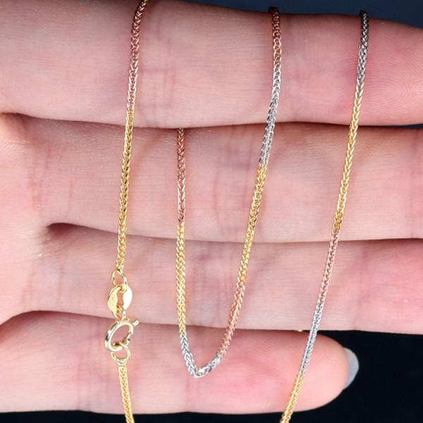 18K Whie Rose Yellow Three Tone Gold Wheat Chain Necklace for Women (NG017)
