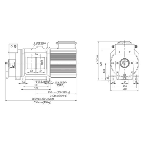 320~400kg Load Lift Components Parts Elevator Geatless Traction Machine