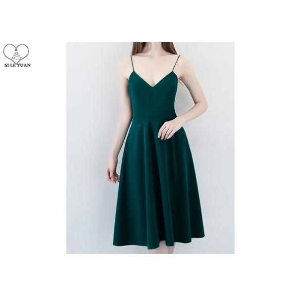 Dark Green Sleeveless Backless Prom Dress Polyester Fabric Back Bow Short Length