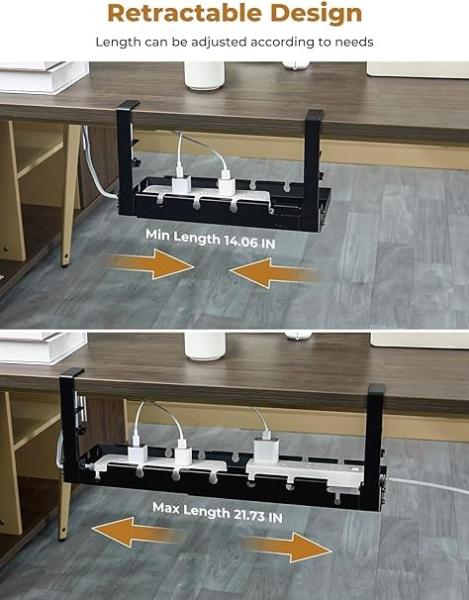 Organized Living Room with No Installation Required Under Desk Cable Management Tray