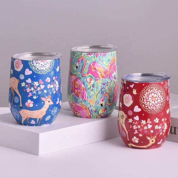 Unbreakable Powder Coated Stainless Steel Tumbler Insulated 12 Oz Tumblers Egg Shape With Sliding Lid Double Vacuum Insulation Wall Leakproof